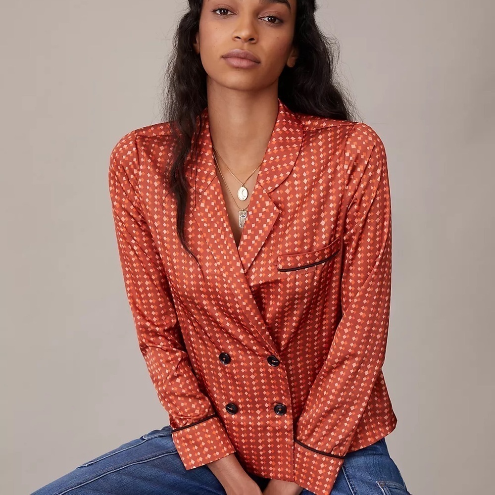 Anthropologie hutch Orange Geometric Blazer with Retro Flair